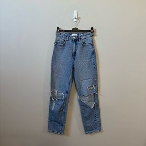 Zara distressed blue wash straight leg denim jeans